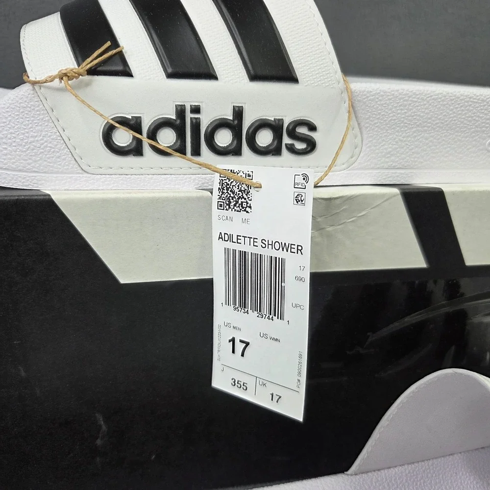 Adidas Adilette Shower Slides GZ5921 Men's Size 17 Slides White Black NEW